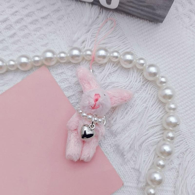 Key Holder for Students Heart Rabbit Keyring Phone Lanyard Mobile Phone Strap
