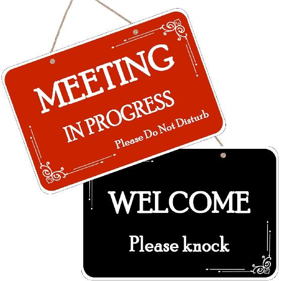 Meeting In Progress Sign,Do Not Disturb In Session Office Door Indicator,Welcome Please Knock Plaque for Business Home Office Meeting, Privacy Home