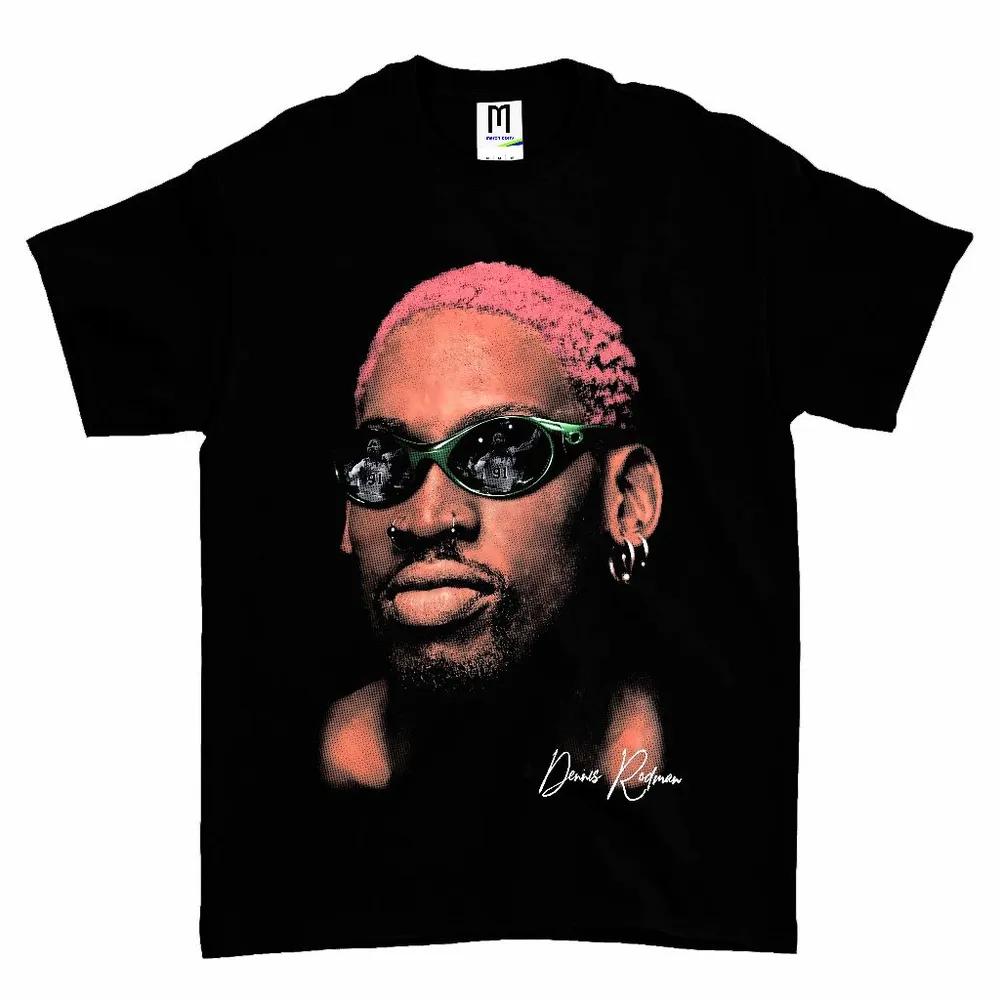 Unisex Short Sleeve Crew Neck Cotton T Shirt Hitam Dennis Rodman Vintage Rap XXXL