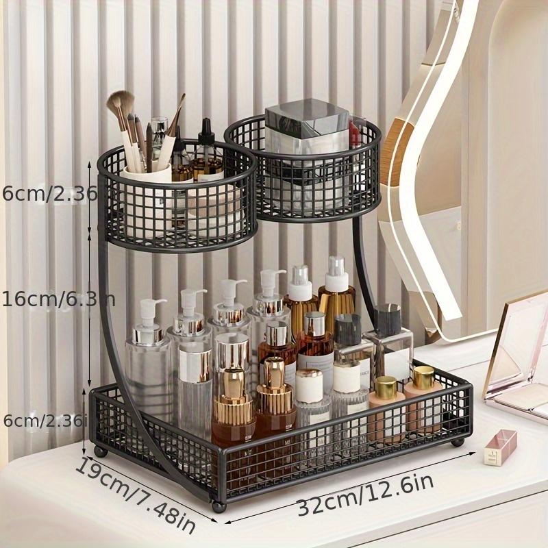 2-Tier Black Metal Cosmetic Organizer, No Assembly Required Makeup Storage Rack for Bathroom Vanity, Skincare & Beauty Product