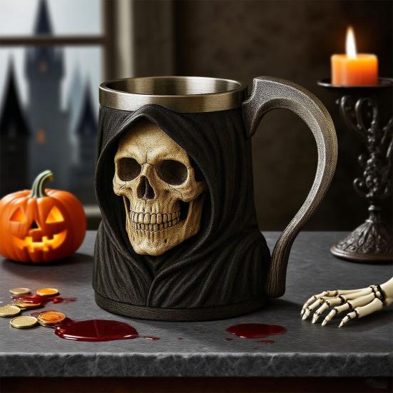 Halloween Skjelett Krus Gotisk Kaffekopp Resin Tekopp Kreativt Drikkeglass for Kjøkken Restaurant Fest Utendørs