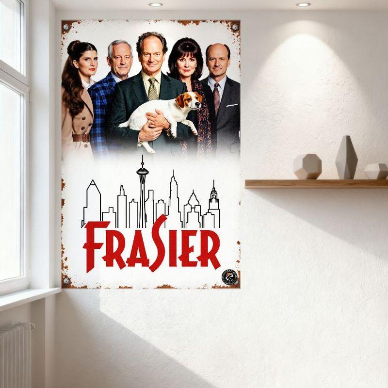 Frasier TV Show Vintage Metal Tin Sign Seattle Skyline Space Needle Retro Home Decor for Bar Man Cave Office Wall Art