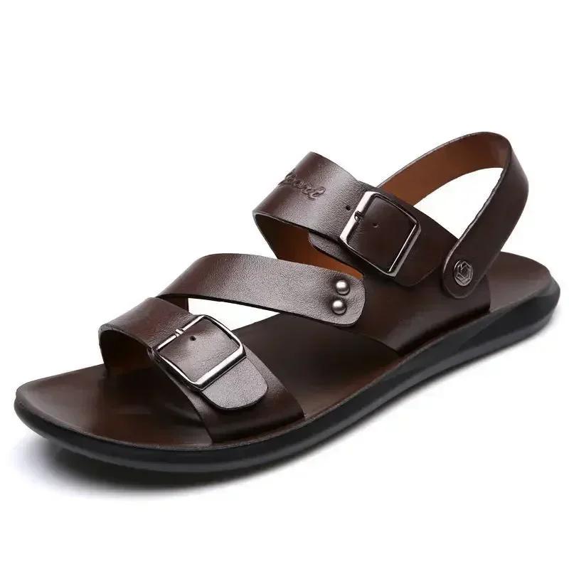 2025 Men's Sandals Solid Color PU Leather Men's Summer Shoes Casual Comfortable Open Toe Sandals Soft Beach Shoes Men's Sandal