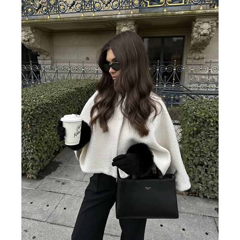 

Модна Коротка Накидка-Жакет зі Змішаних Волокен з Комірцем-Стійкою для Жінок Елегантна Особистість Осінній Вуличний Стиль Поліестер L білий