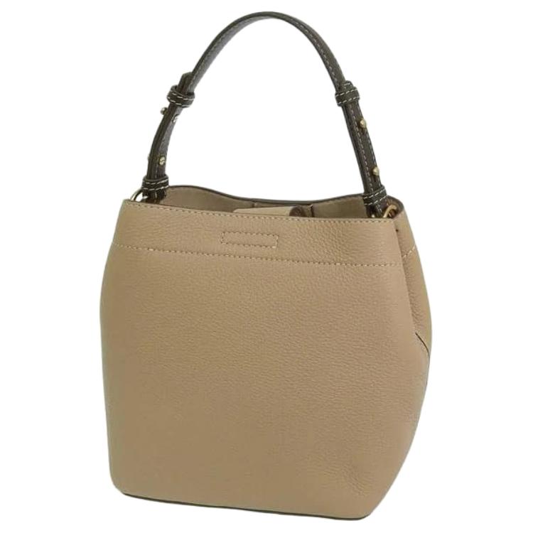 Tory Burch Felix Gold Logo Bucket Bag Leather Shoulder Tote Women Bags Cream 153436-200