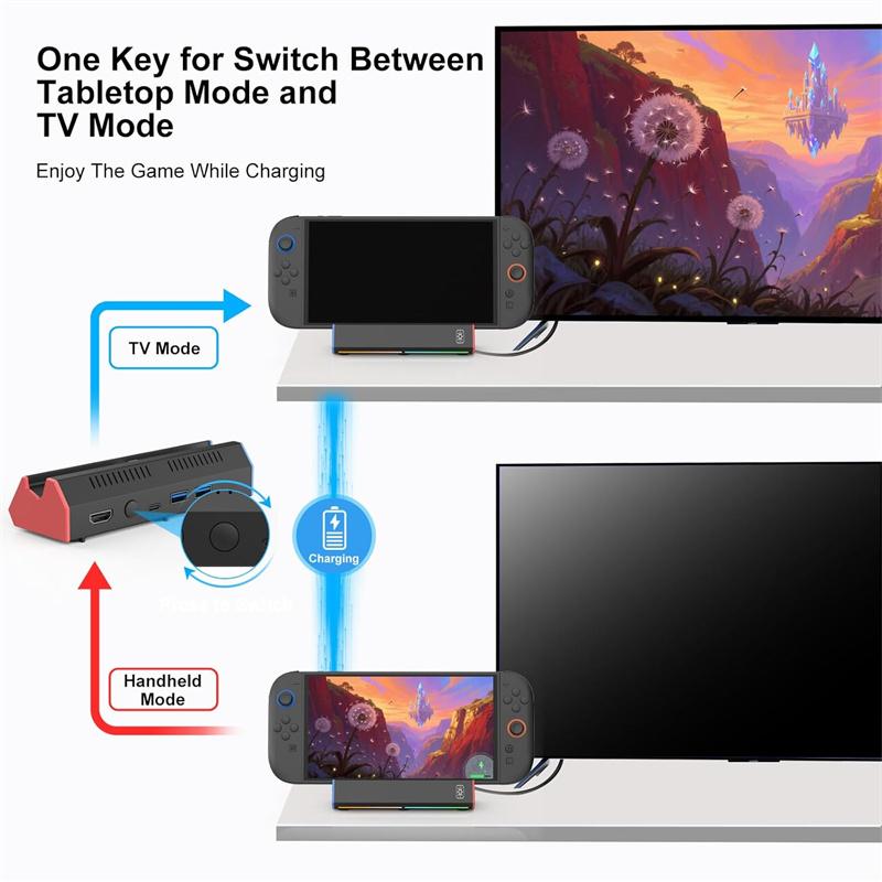 TV Dock Station Fit For Switch 2 Charging Dock Portable 4K HDMI-compatible TV Switch Dock Adapter With Type C Port /USB