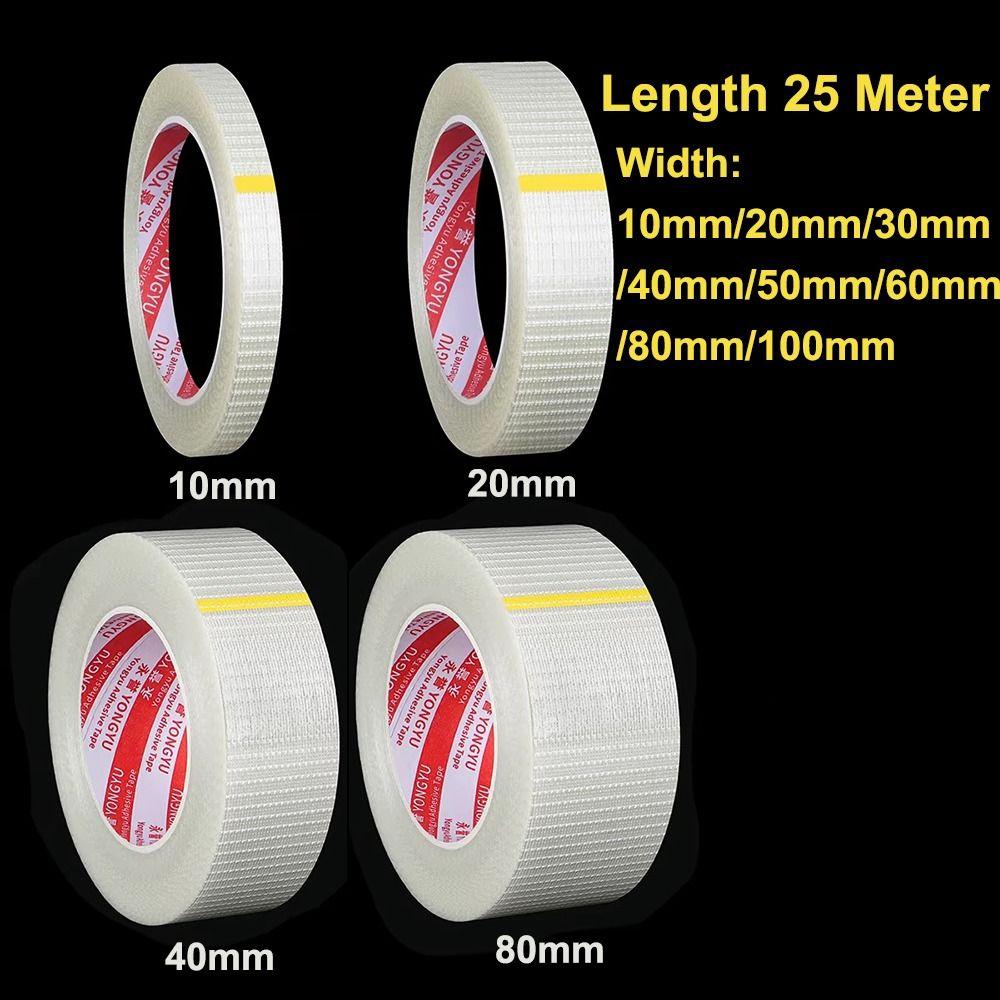 10mm-100mm Width Fiberglass Tape 25M Length High Temperature Resistance Single-Sided Tape Waterproof Transparent Mesh Tape