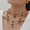 Stylish European & American Stainless Steel Jewelry Set with Square Faceted Glass Stones: Includes Bracelet, Necklace, and Earrings