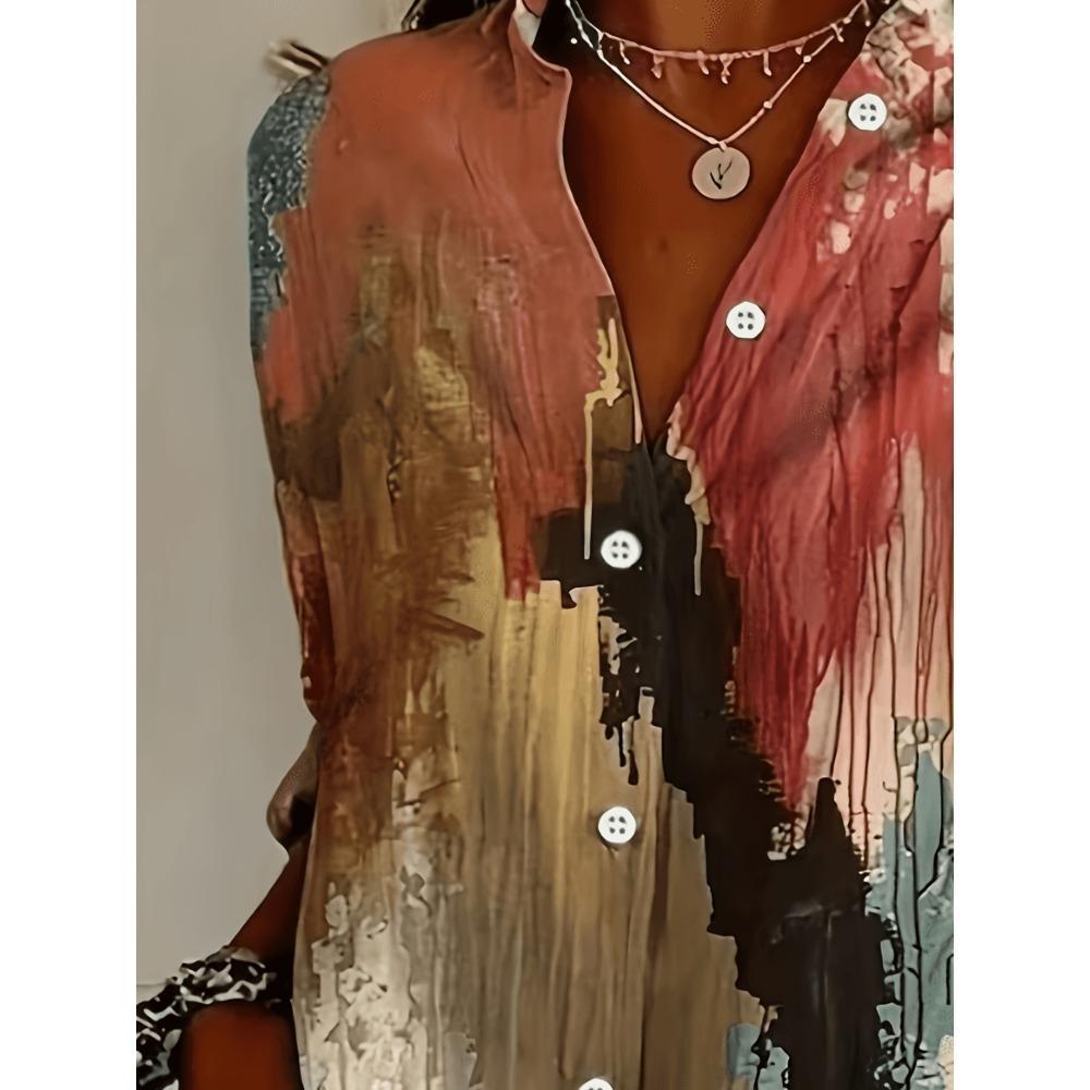 Women's fashionable painted printed lapel shirt