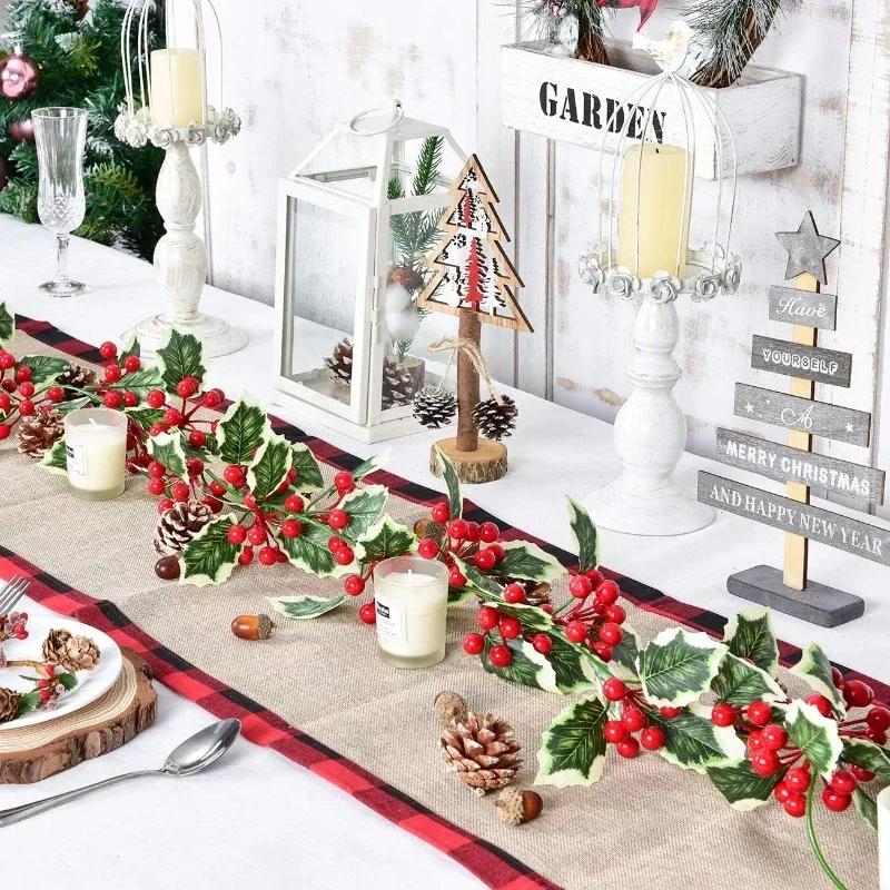 1/2 st Löv Röda Bär Rotting 2M Julgransgirlang Dekoration Konstgjord Kristtornsbär Murgröna DIY Krans Bröllop Hemtillbehör