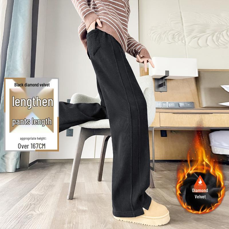 Women's Lambswool Wide-Leg Sweatpants, Autumn/Winter Narrow Straight-Leg, Tall Plus Velvet, Extra Length, Outerwear Cotton Pants.