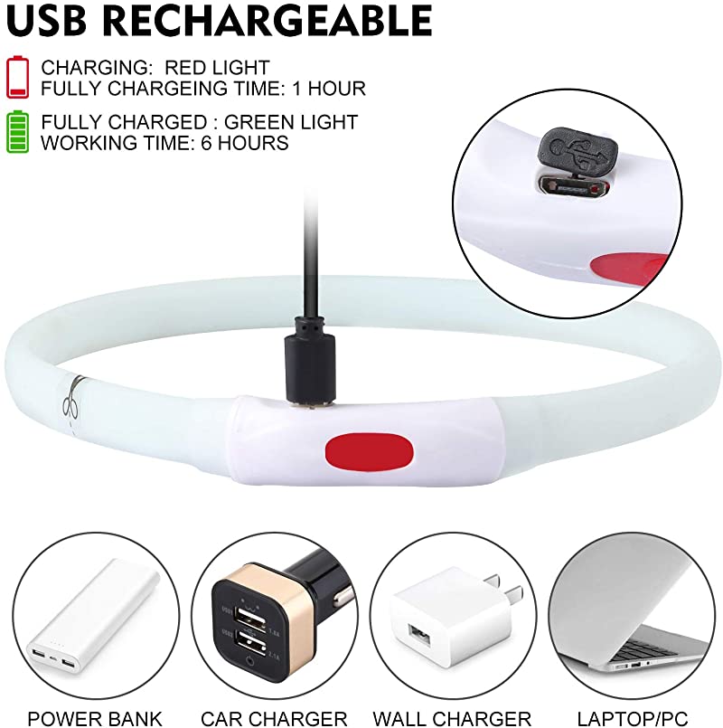 1 ADET Silikon Led Köpek Tasması Usb Şarj Edilebilir Işıklı Köpek Tasması Anti-Kayıp/Araba Kazası Güvenliği Evcil Hayvan Işık Tasması Köpek Aksesuarları için