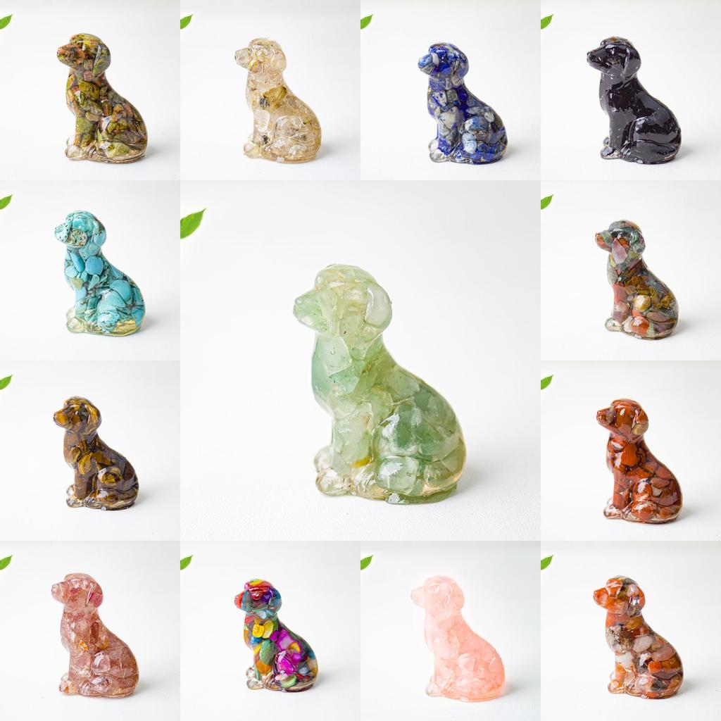 Resin Dog Figurine With Natural Crystal For Office Desk Decor And Home Gift