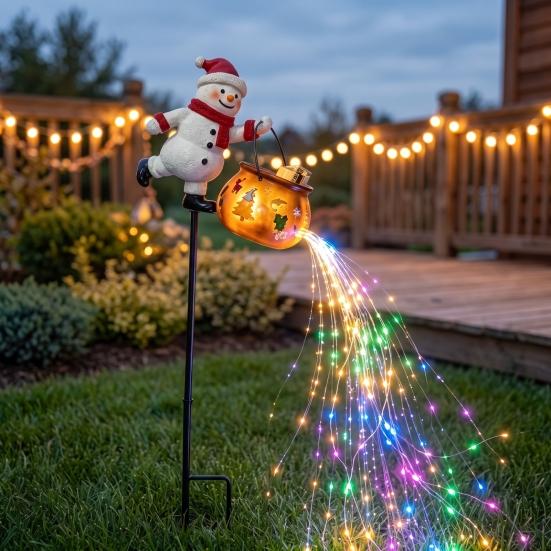 Battery Lighted Sculptures Christmas Garden Stake Light, 3D Santa/Snowman Holding Glowing Cauldron Yard Outdoor Decorative Lighting for