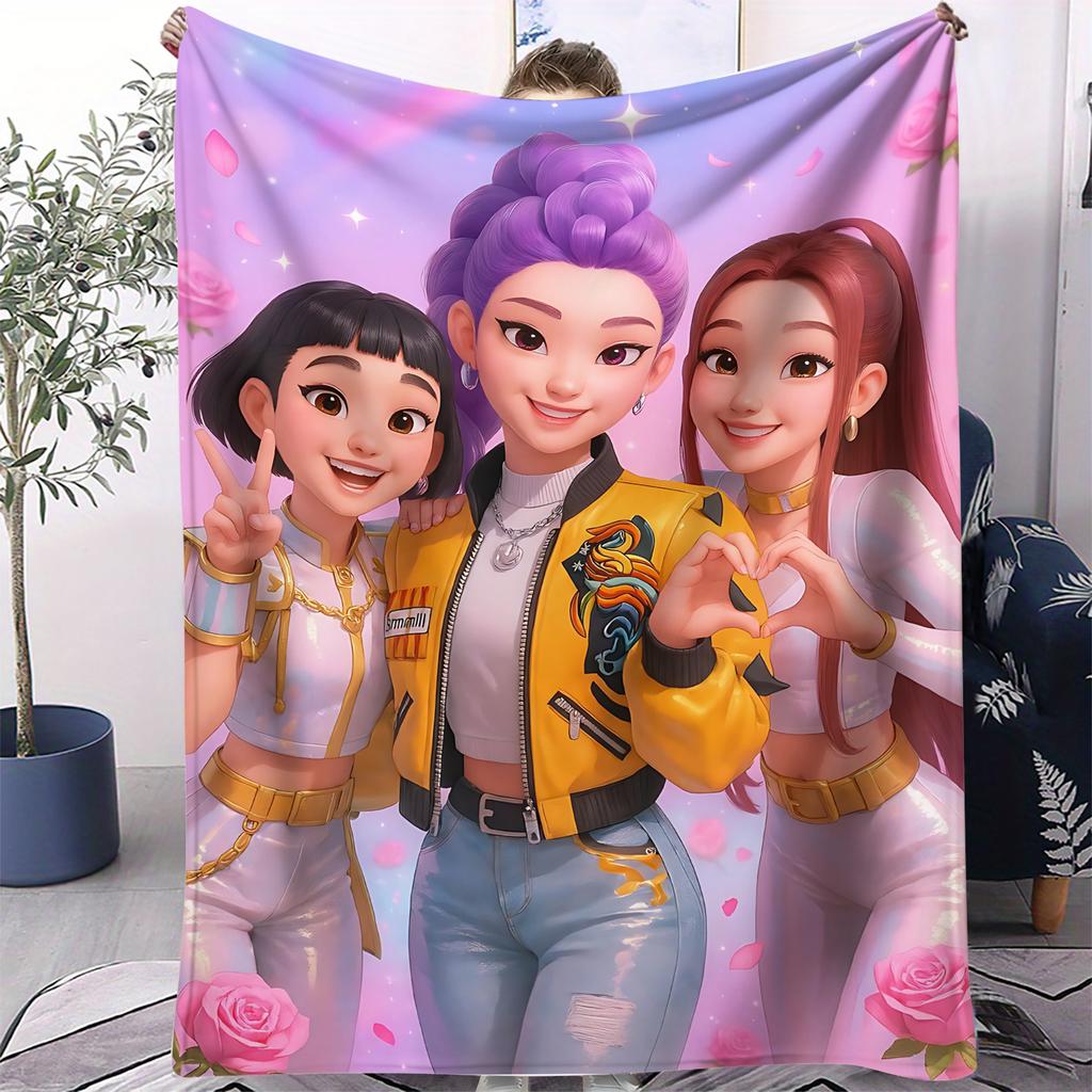 K-Pop Demon Hunter Blanket Hot Anime Girl Team Flannel Throw Blanket Winter Warm Blanket for Living Room Sofa Bed Cover Fan Gift