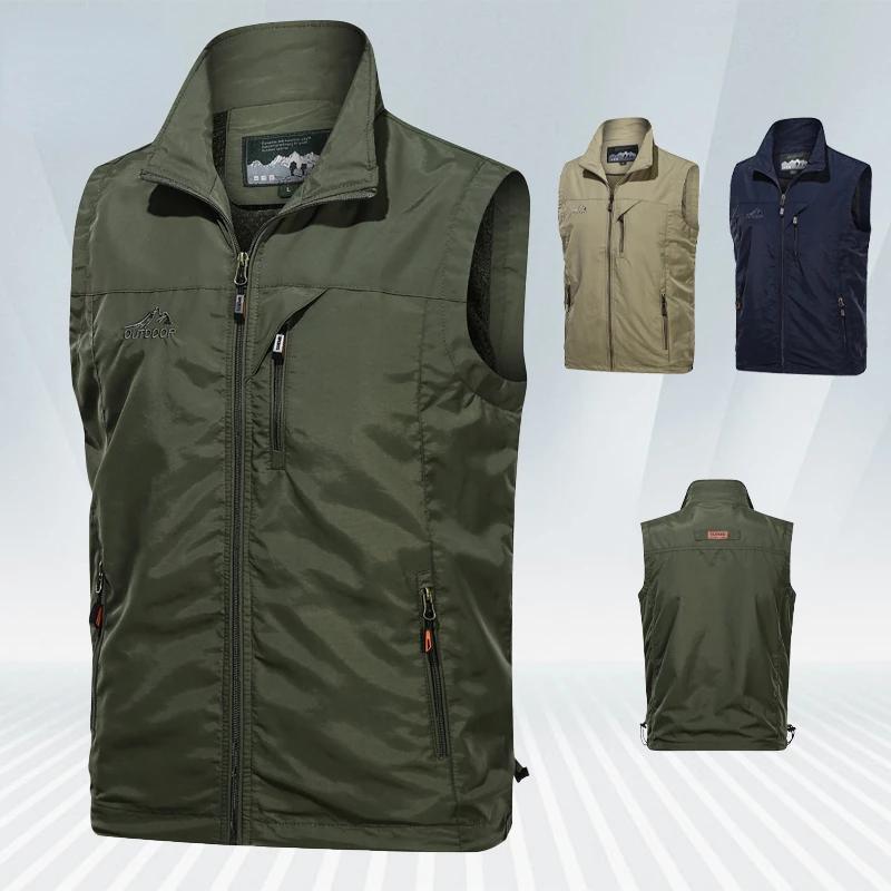 

Мужской рыболовный жилет, новый летний быстросохнущий жилет на молнии для фотосъемки, безрукавка, спасательный жилет для рыбалки, охоты, путешествий 3XS зелёный