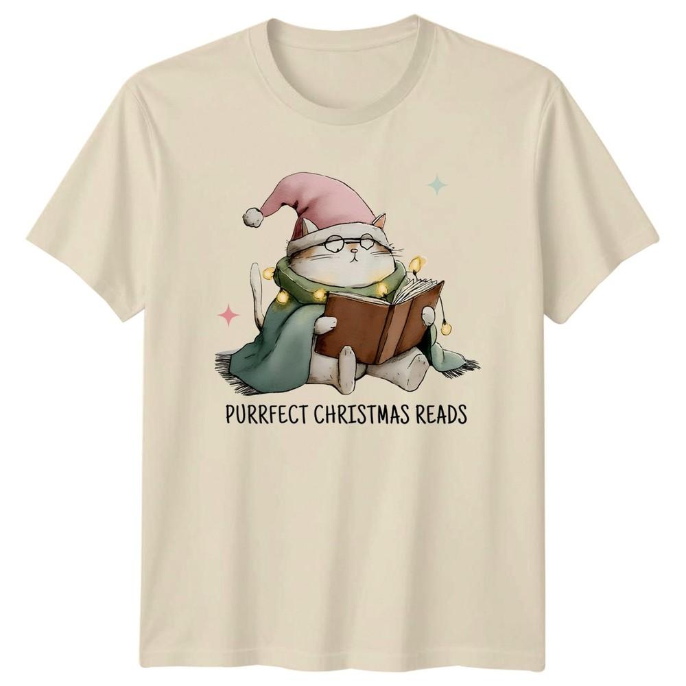 Christmas Reads Cat Holiday Unisexs TShirt Unisexs Tee Graphic Unisex Top