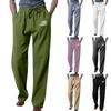 Men's Loose Casual Color Cotton Linen Trousers Elastic Tie Printed Straight Pants