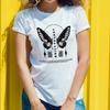 Women's Round Neck Butterfly and Letter Printing Casual Spring and Summer T-shirt Creative Design, Rich Layering