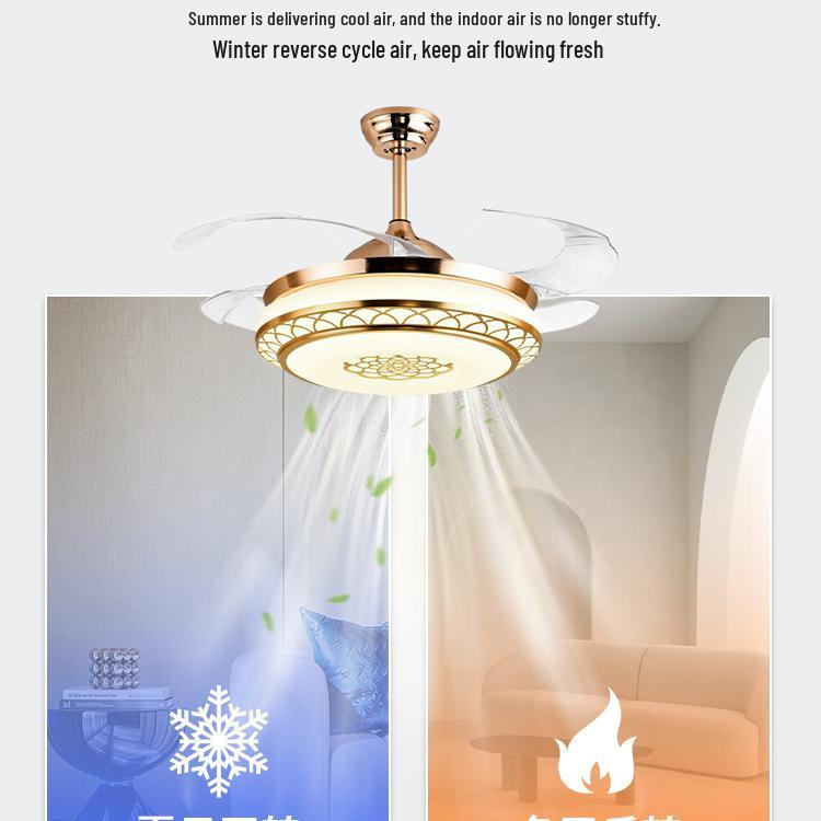 Smart Variable Frequency Ceiling Fan with Chandelier for Living Room, Bedroom, and Restaurant