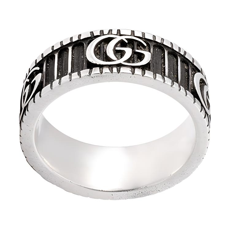 Gucci GG Marmont Double G Logo Classic Quilted Vintage Distressed Matte 925 Silver Ring Men Ring YBC551899001