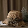 Straw Hat Hand-Knitted Natural Straw Wide Brim UV Protection Foldable Hat Bow Decor Portable Beach Sun Hat