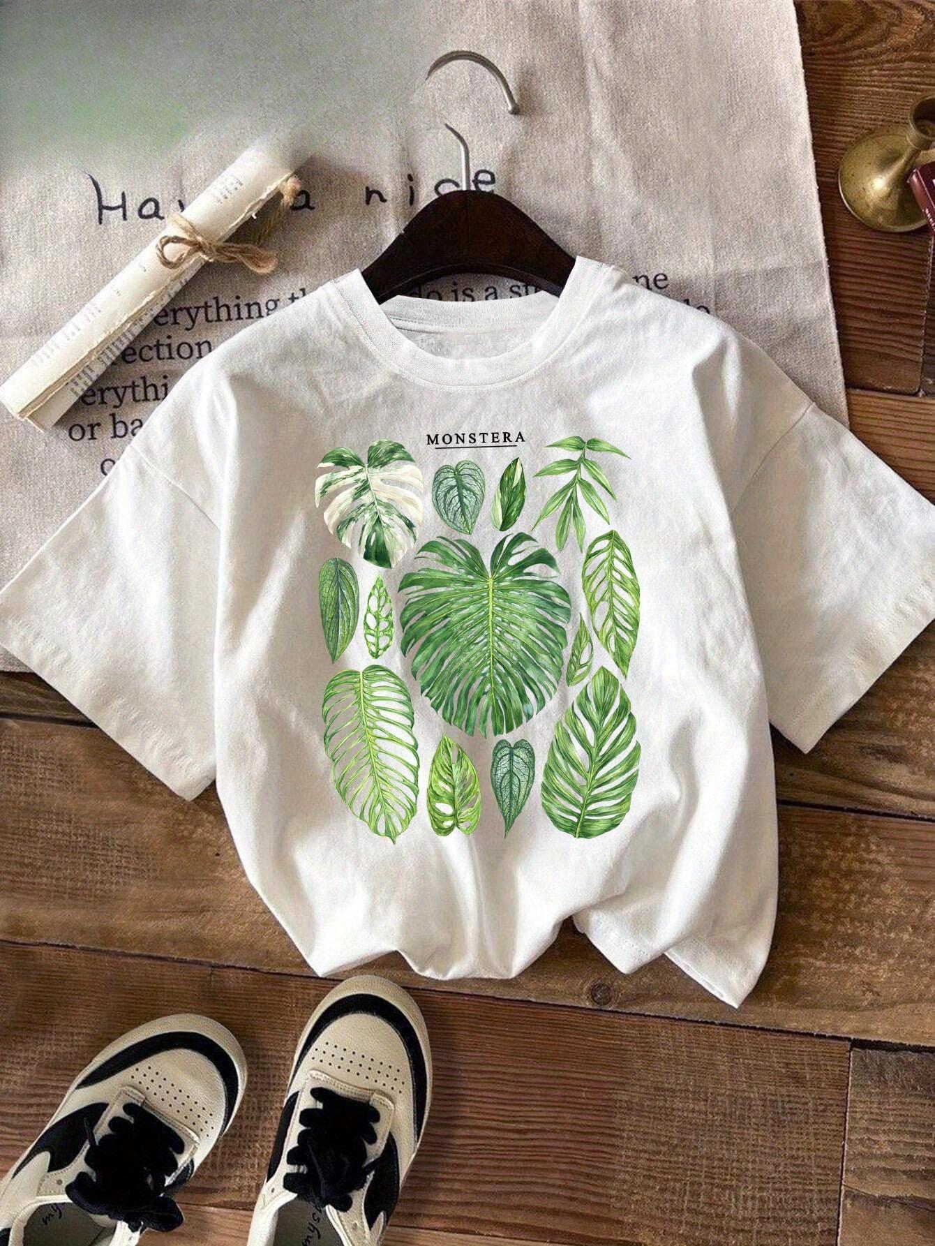 

Womens Short Sleeve Crew Neck TShirt Monstera Philodendron Tropical Leaf Print Casual Fashion Tee for Summer Ladies TShirts S
