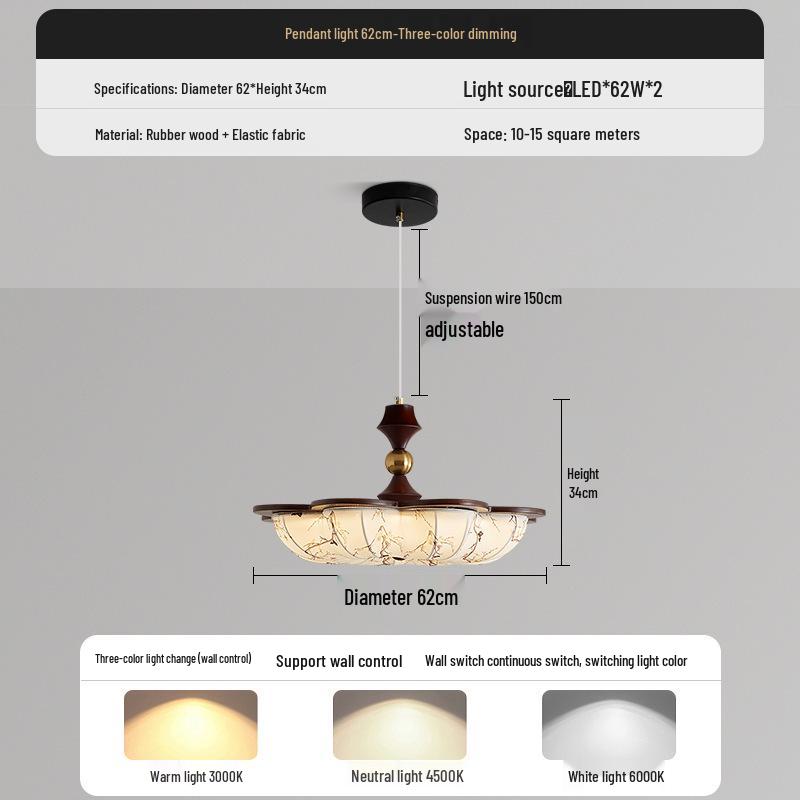 Chinese Song Dynasty Chandelier: Retro Fabric & Walnut Wood Zen Ceiling Light