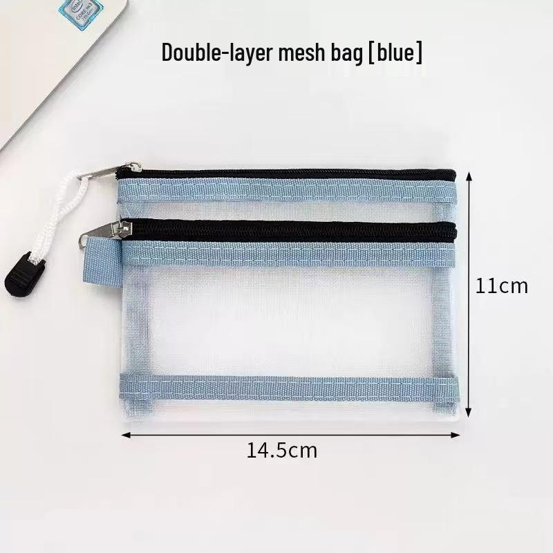 Double-Layer Card Holder & Document Storage Bag: Portable License Pouch with Zipper and Mesh for Passport & Household Registration Book