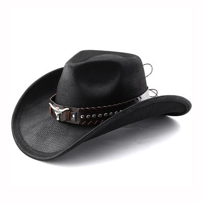 Western-Cowboyhüte aus Kunstleder mit Kuhband, Vintage, aufgerollte Krempe, Gentleman, Cowgirl, Jazzhut, für draußen, Reisen, Party, Straßenhut