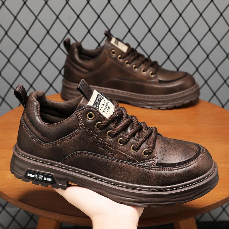

Large size foreign trade 2024 new low-top Martin boots men s casual retro tooling leather shoes Martin shoes men s thick soles 39 коричневый
