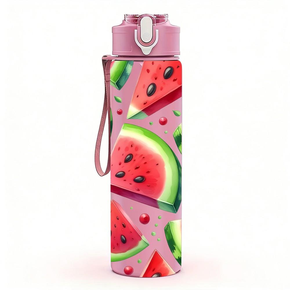 1PC Watermelon Slice Summer Fruit Print 750ml Color Plastic Sports Water Bottle Leakproof Flip Straw Lid Suitable for Sports Office Home Use