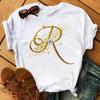 A Letter Combination Tshirt with a Custom Name Suitable for Short Sleeved Women's Clothing with Gold Diamond Letter Font ABCDEF
