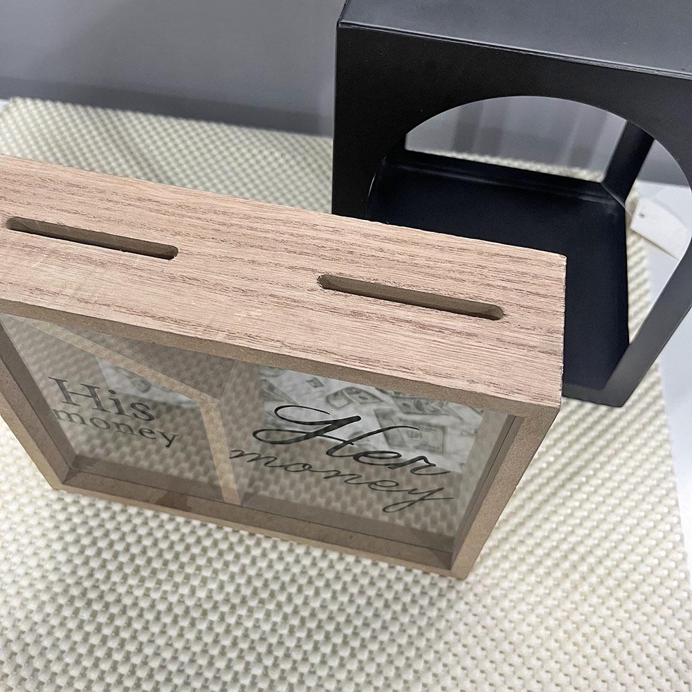 Detachable Wooden Money Saving Box with Three Compartments for Travel and Honeymoon, Wall-Mountable Storage Solution