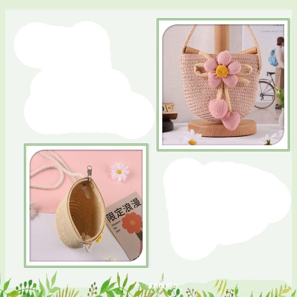Cute Flower Straw Bag Mini Colorful Summer Beach Shoulder Bag Handmade Zipper Coin Purse