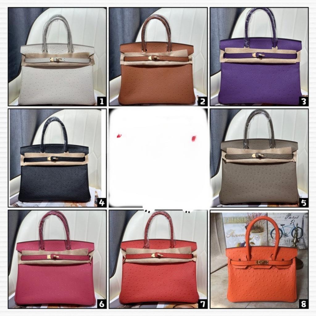 Ostrich Pattern First Layer Cowhide 30CM Platinum Bag High Quality (J15-30BK)
