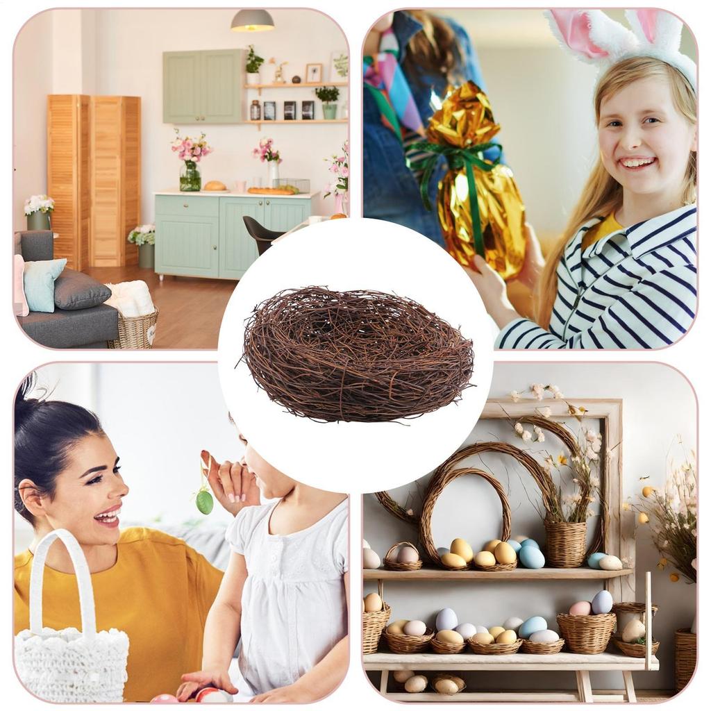 Round Rattan Bird Nest Easter Handmade DIY Craft Vine Simulation Bird Nest Egg Decor Props Home Garden Window bird house