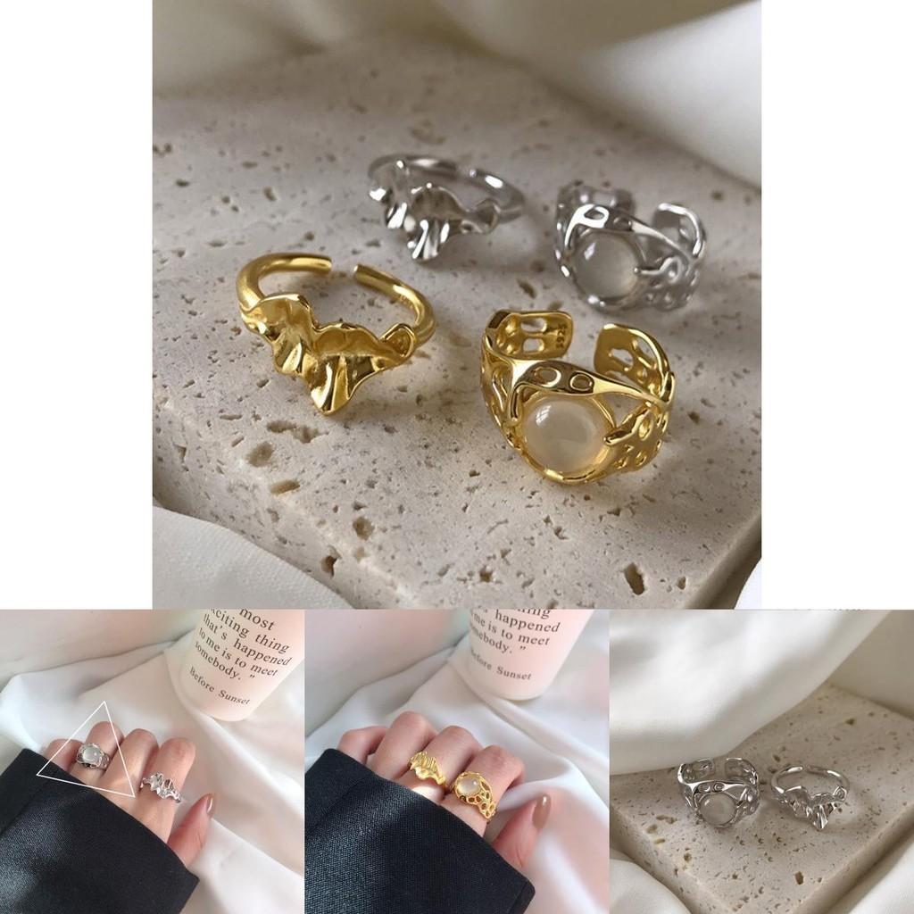 S925 Trendy Sterling Silver Adjustable Ring With Eyecatching Geometric Agate Pattern