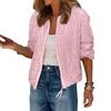 Lady Coat Glittering Sequin Round Neck Zipper Closure Long Sleeves Cardigan Short Type Comfortable Fit Club Performance Stage Party Jacket