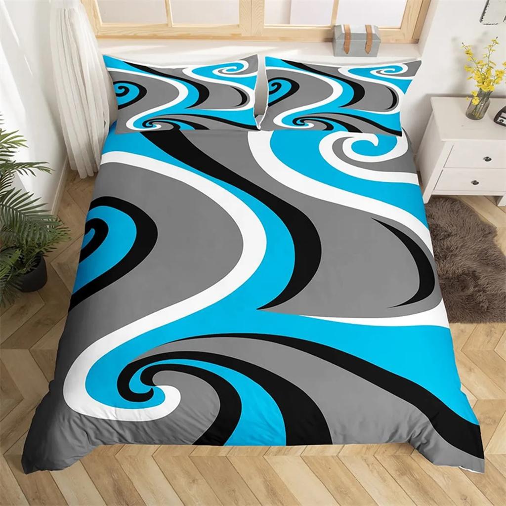 Gray Black Red Swirl Duvet Cover Trippy Stripe Geometric Microfiber Abstract Geometry For Women Quilt Cover Bedroom Decorations