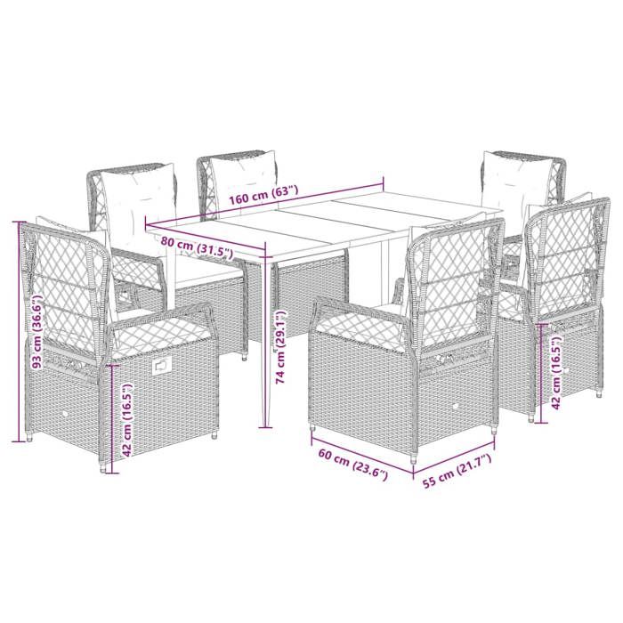 VidaXL 7-piece Garden Dining Set and Cushions Grey Rattan 3262989