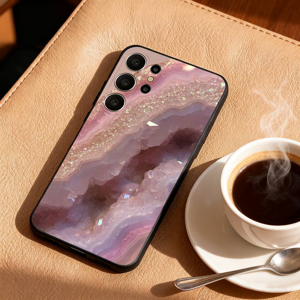 Gold Pink Geometric Marble Phone Case For Samsung S26,S25,24,23,22,30,21,10,9,Ultra,Plus,Lite,Black Soft Case