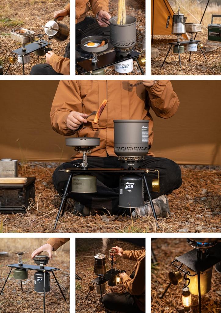 CAMPING MOON Integrated Single Burner IGT Table with Support Legs, Twin Burner, Heat-Shielding Table, IGT Top, BKZ06-L