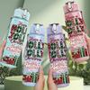 1PC Holly Jolly Christmas Scene Print 750ml Color Plastic Sports Water Bottle Leakproof Flip Straw Lid Suitable for Sports Office Home Use