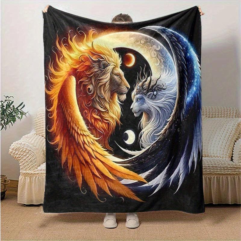 1pc Mythical Lion and Dragon Blanket Soft & Cozy, Living Room, Travel, Camping, Car Blankets