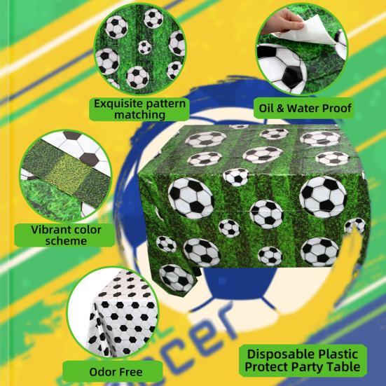 Decorative Football Tablecloth, Waterproof PE Design, Rectangular Tables Football Field Background Cloth, for Party Decorations