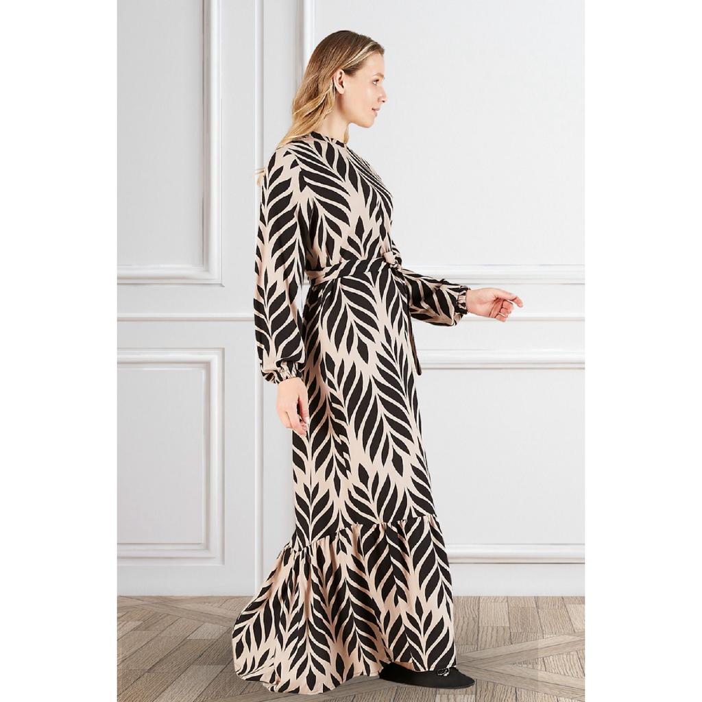 Women's Magnificent Collar Plus Size Dress Hijab Viscose Fabric Pleated And Pleated Dress