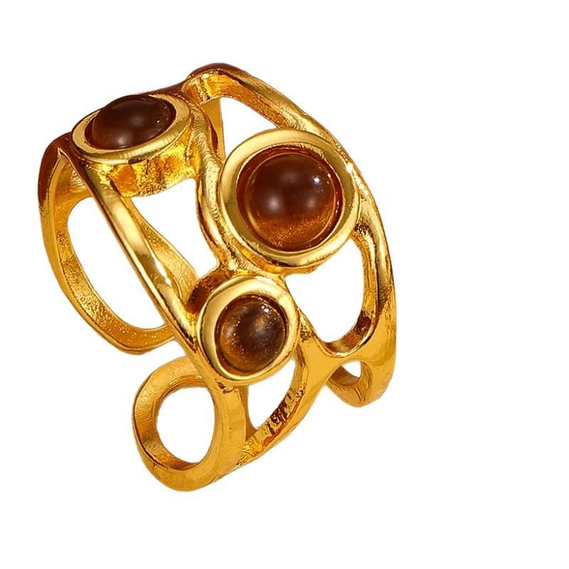 Retro-style Open Ring with Tiger-eye Stone Finger Ring - Fashionable, Elegant and High-end Accessory for Hands