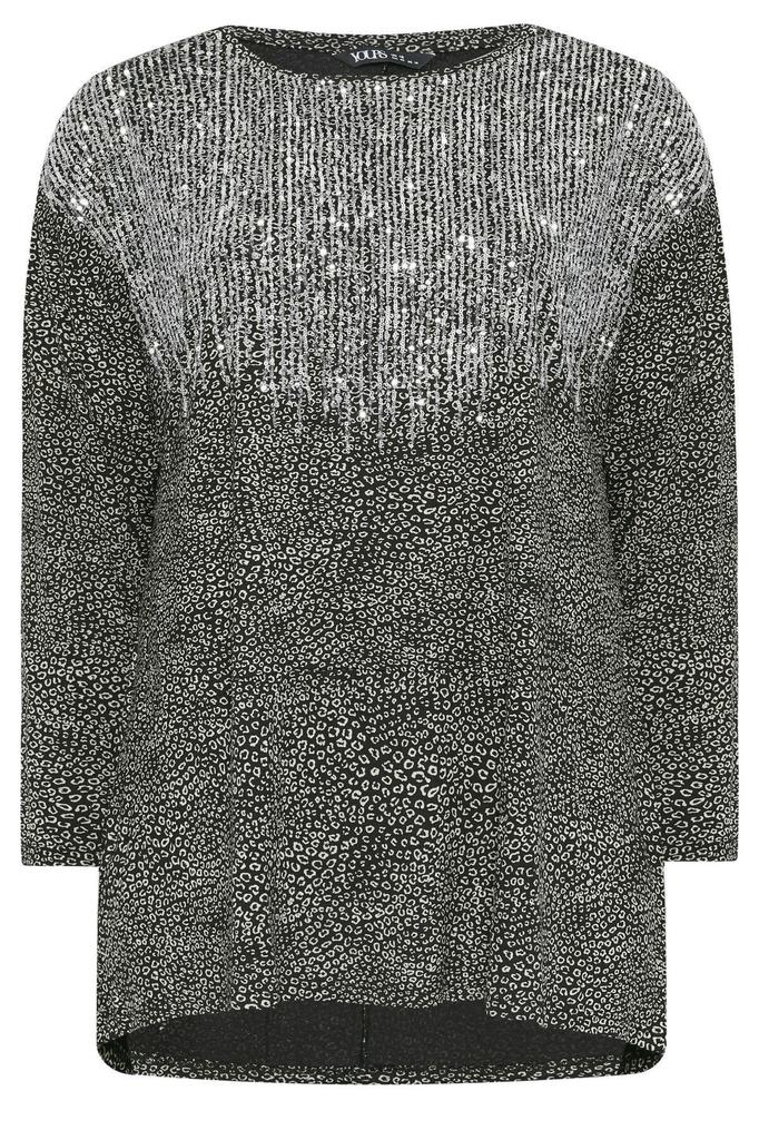 Women's Big Size Blouse Plus Size Crew Neck Long Sleeve Sequin Embroidered Blouse 302911