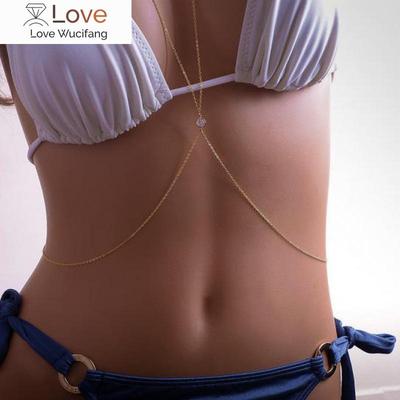 Frauen Sexy Körper Kette Strass Kristall Sommer Strand Harness Schmuck Taille Bauch Kette Bikini Körper Halskette Gold Halskette